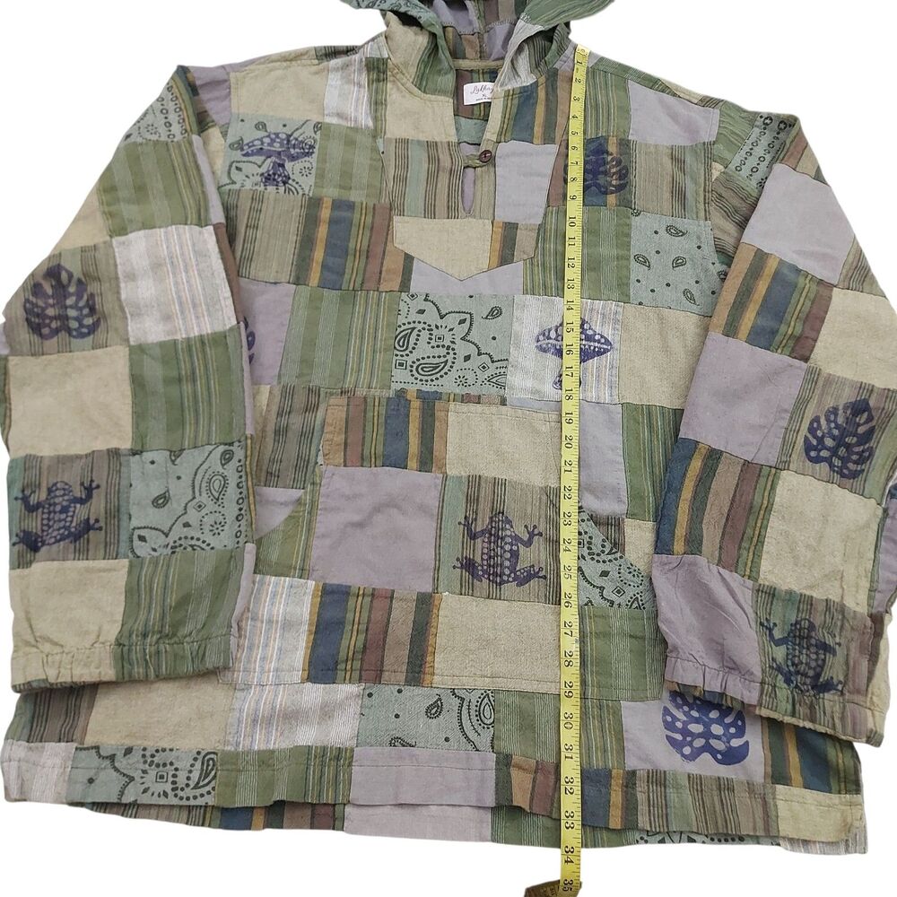 Lakhays Patchwork Hoodie Mens XL Green Mushroom Frog Cotton Festival Hippie Boho - Picture 11 of 11